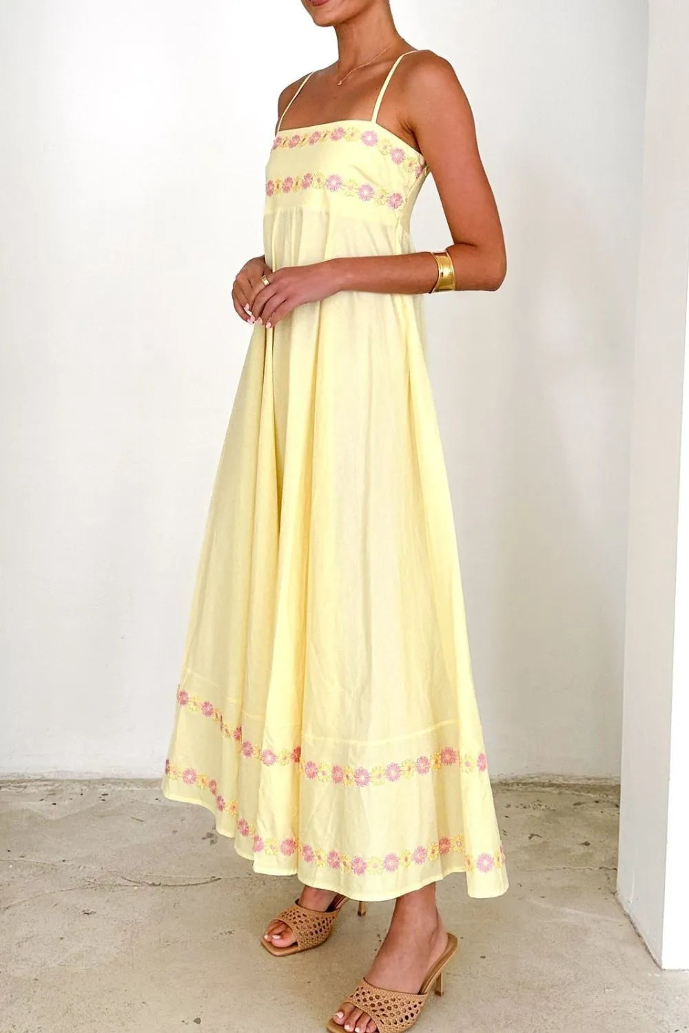 Floral Embroidered Spaghetti Strap Maxi Dress - Blushé Belle