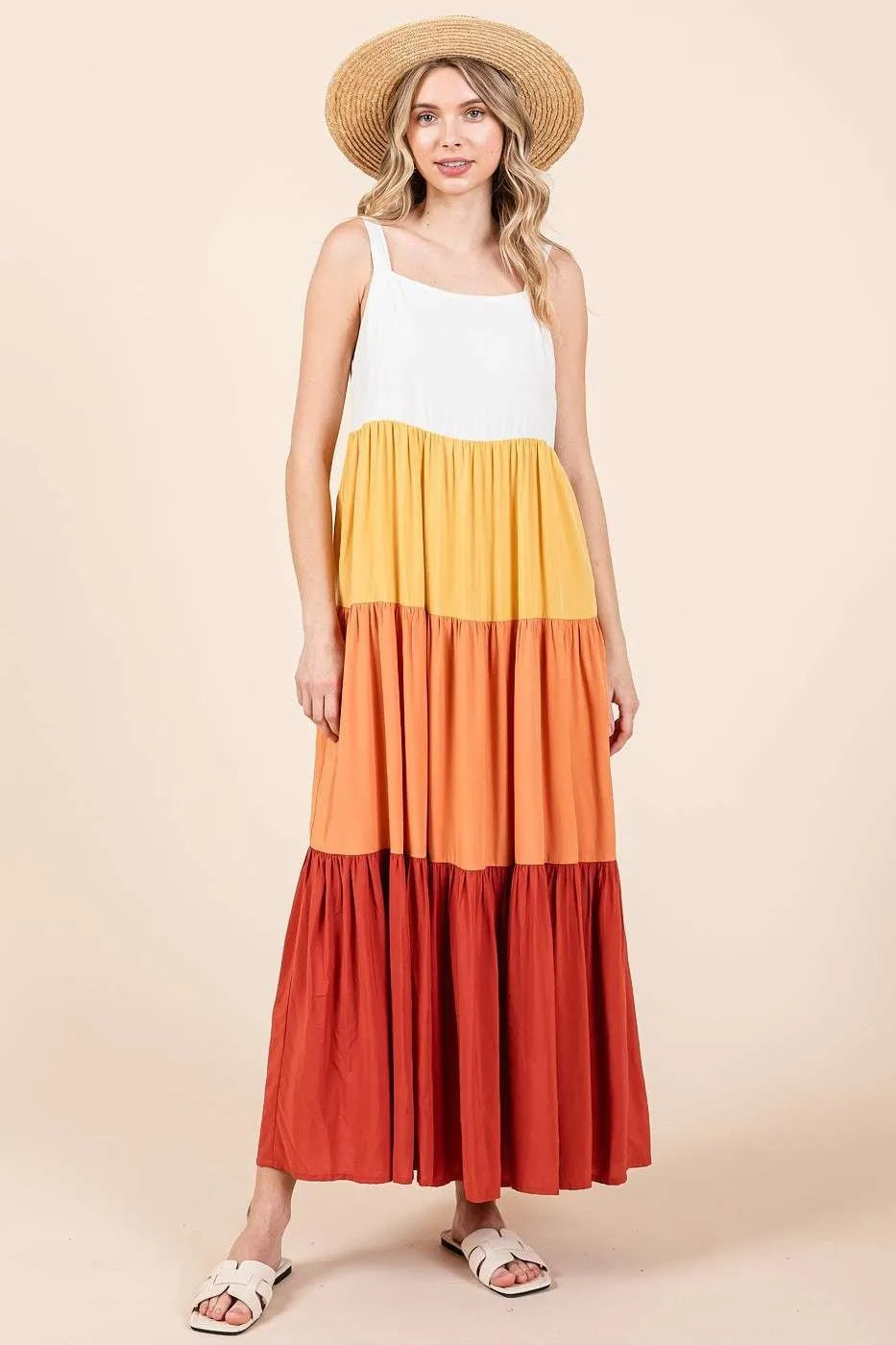 Mittoshop Color Block Tiered Pull-On Maxi Dress - Blushé Belle