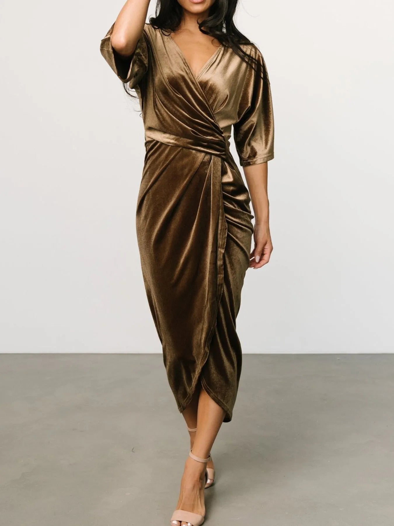 Ruched Surplice Half Sleeve Dress - Blushé Belle