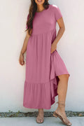 Solid Color High Waist Pocketed Tee Dress - Blushé Belle