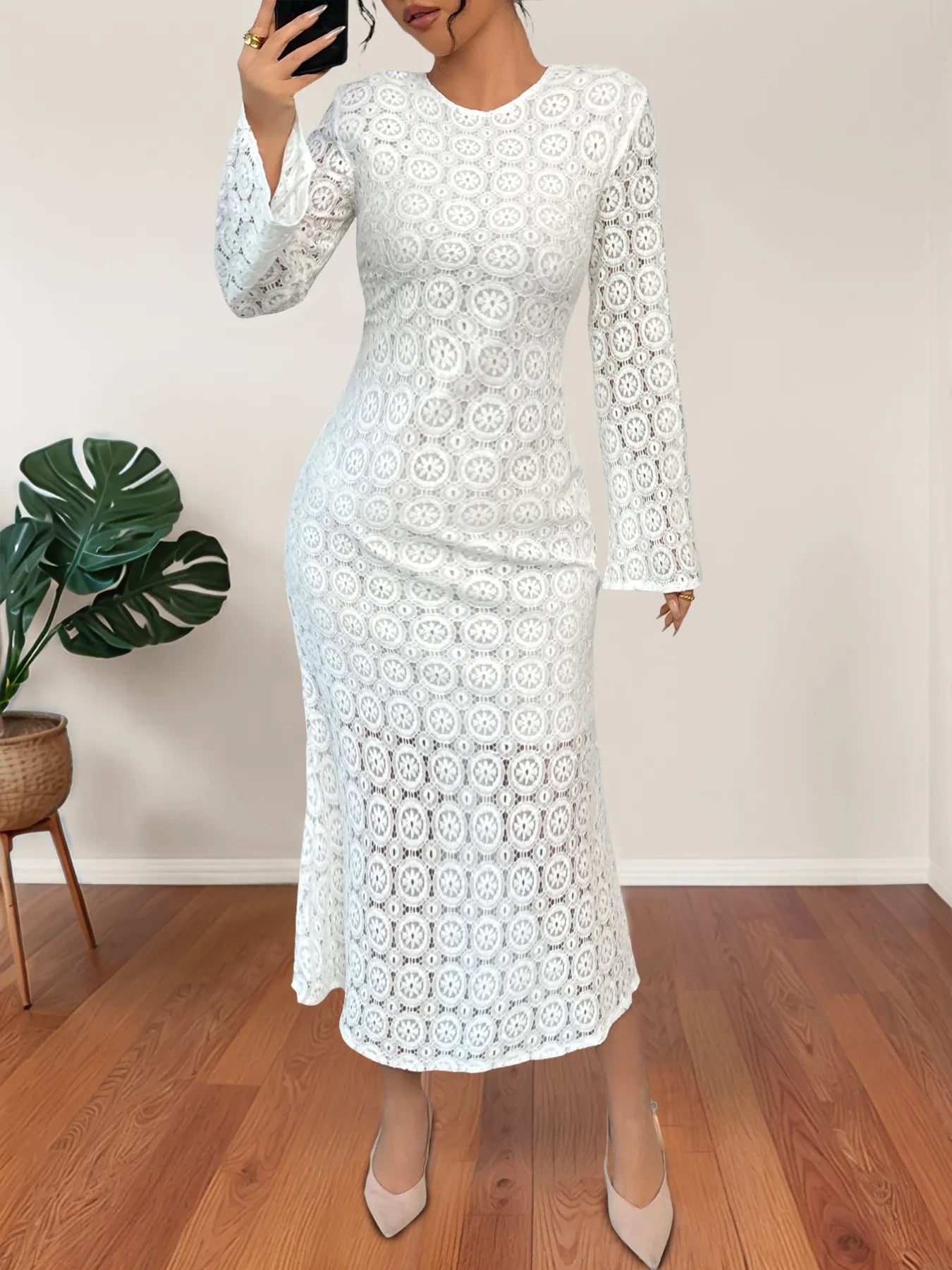 Lace Long Sleeve Midi Dress - Blushé Belle