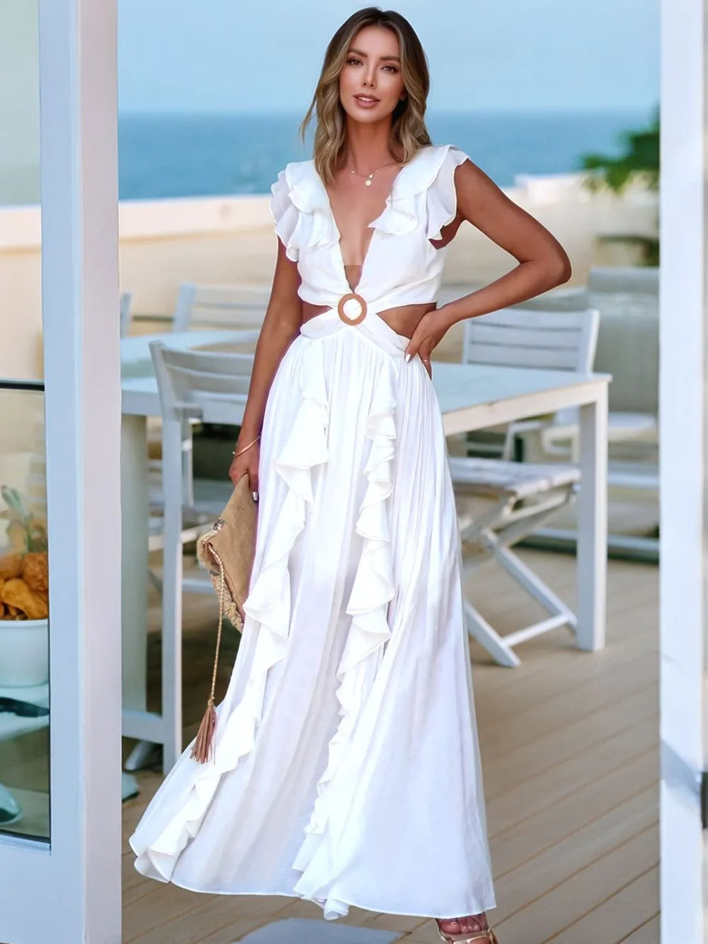 Cutout Ruffled Cap Sleeve Maxi Dress - Blushé Belle