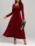 Square Neck Long Sleeve Velvet Dress - Blushé Belle