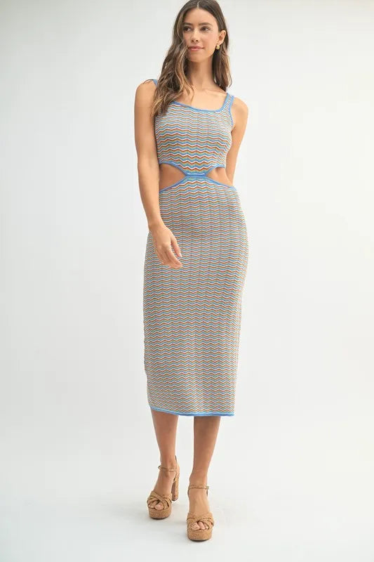 MABLE Multi Color Chevron Knit Bodycon Midi Dress - Blushé Belle
