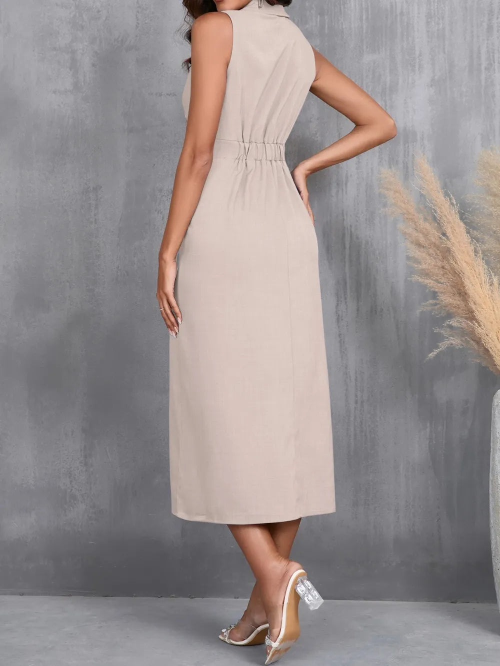 Ruched Sleeveless Midi Dress - Blushé Belle