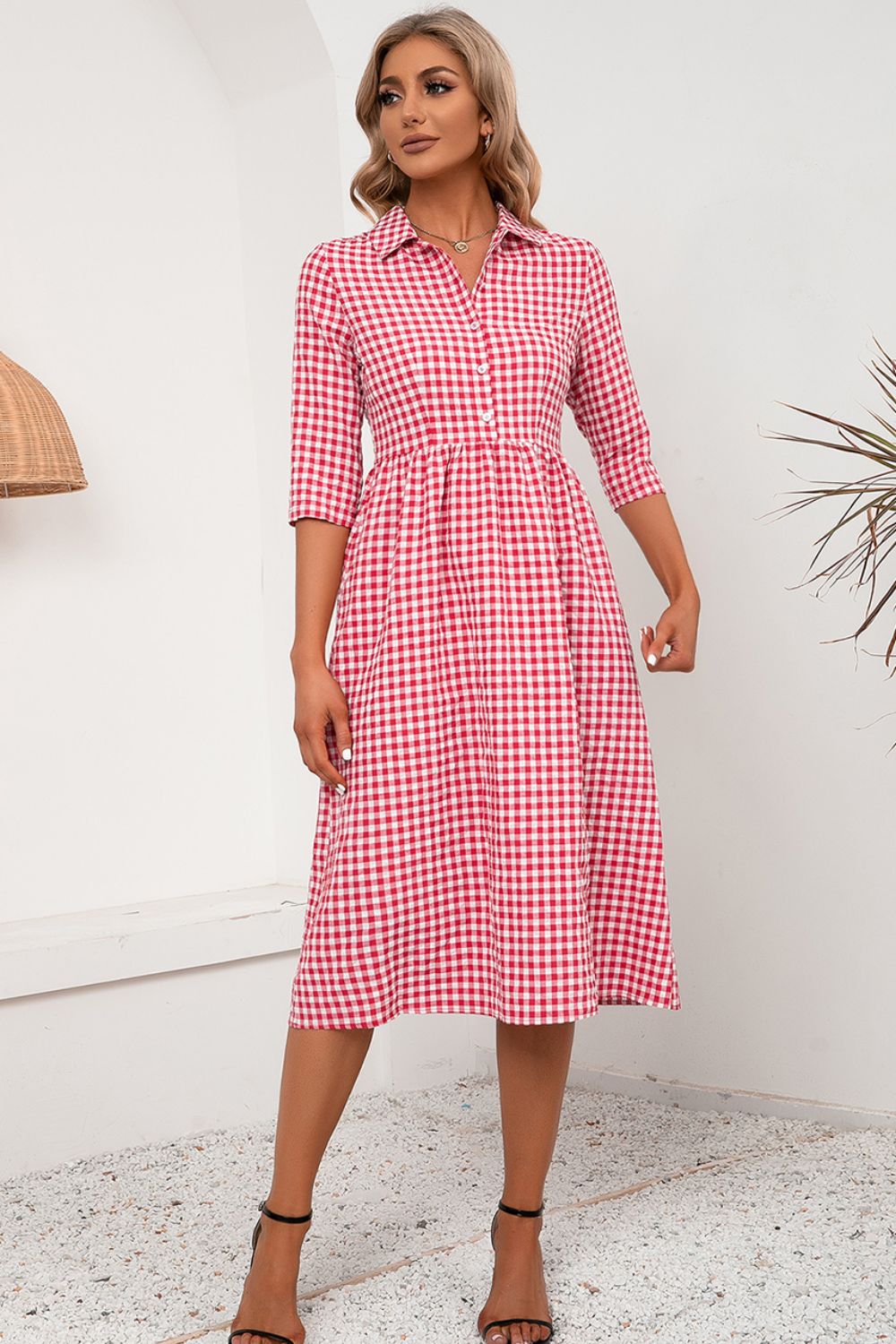 Ivy Lane Plaid Collared Neck Midi Dress - Blushé Belle