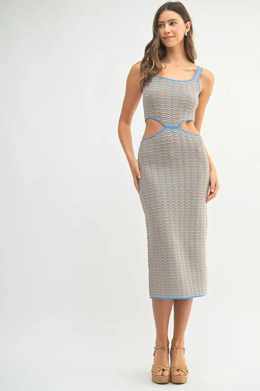MABLE Multi Color Chevron Knit Bodycon Midi Dress - Blushé Belle