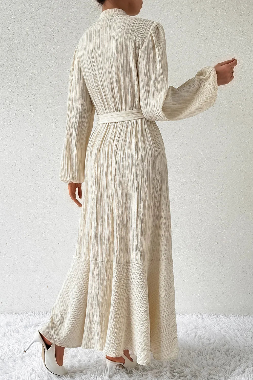 Honey Tied Button Up Balloon Sleeve Dress - Blushé Belle