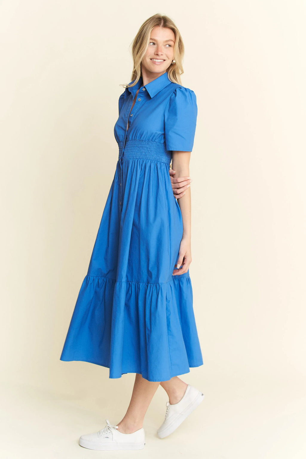 Jade By Jane Short Sleeve Button Down Midi Dress - Blushé Belle
