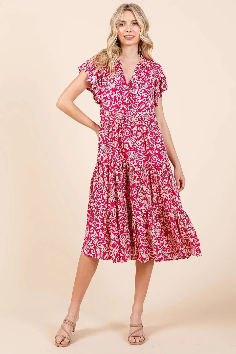 Mittoshop Abstract Print Ruffle Tier Midi Dress - Blushé Belle
