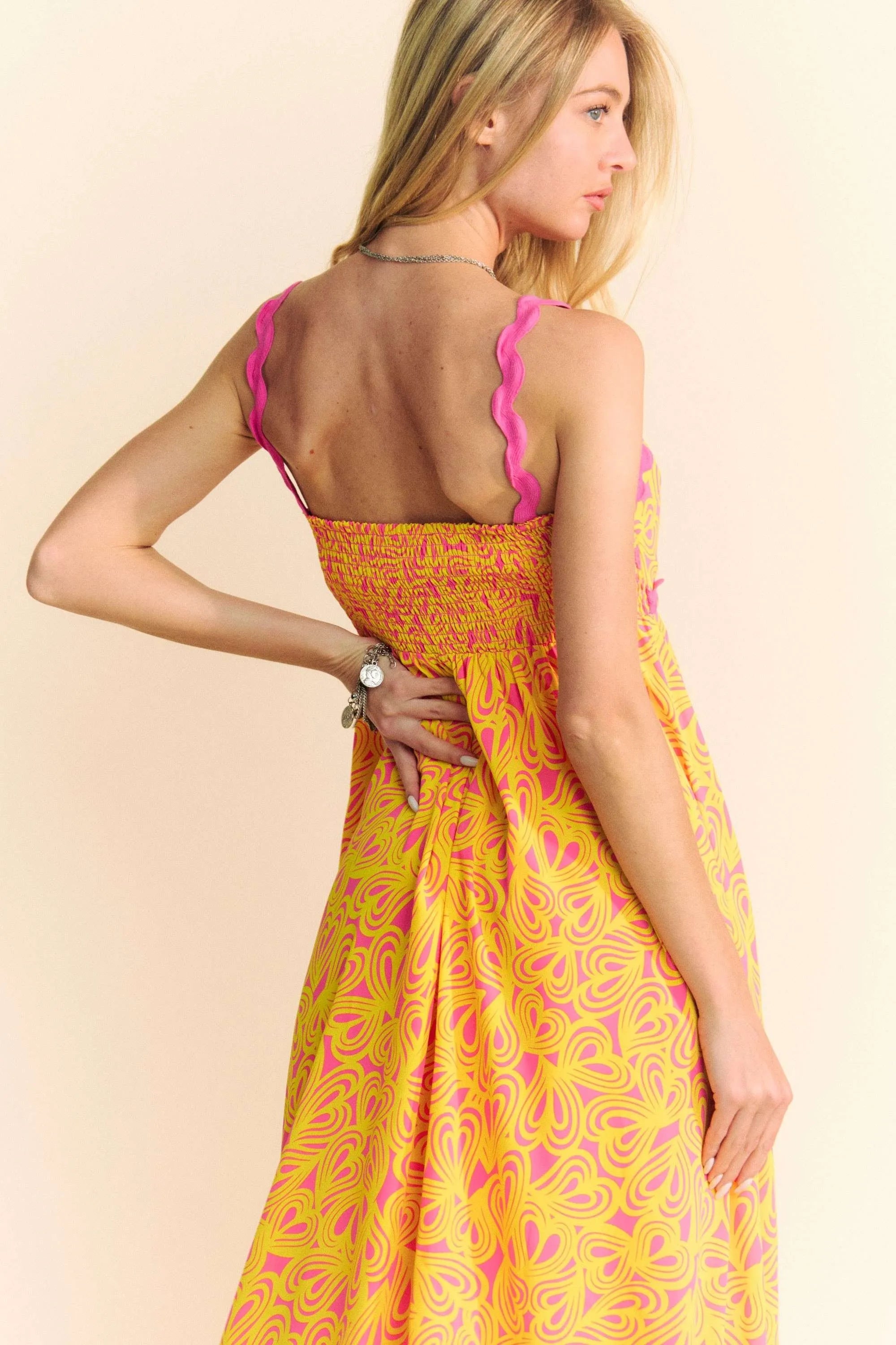Davi & Dani Geo 2 Tone Printed Wavi Trim Tiered Maxi Dress - Blushé Belle