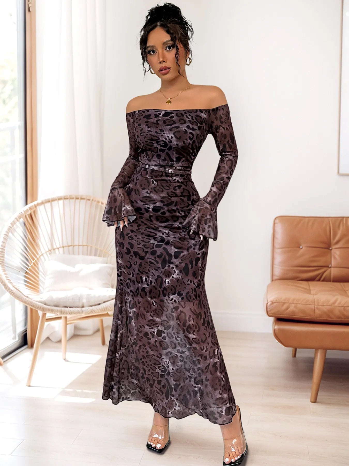 Off-Shoulder Long Sleeve Maxi Dress - Blushé Belle