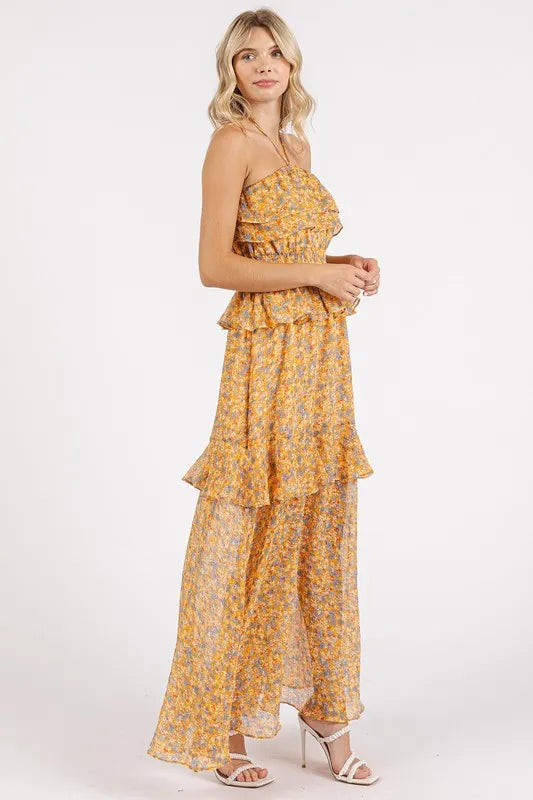 Mittoshop Ruffled Smocked Floral Halter Neck Maxi Dress - Blushé Belle