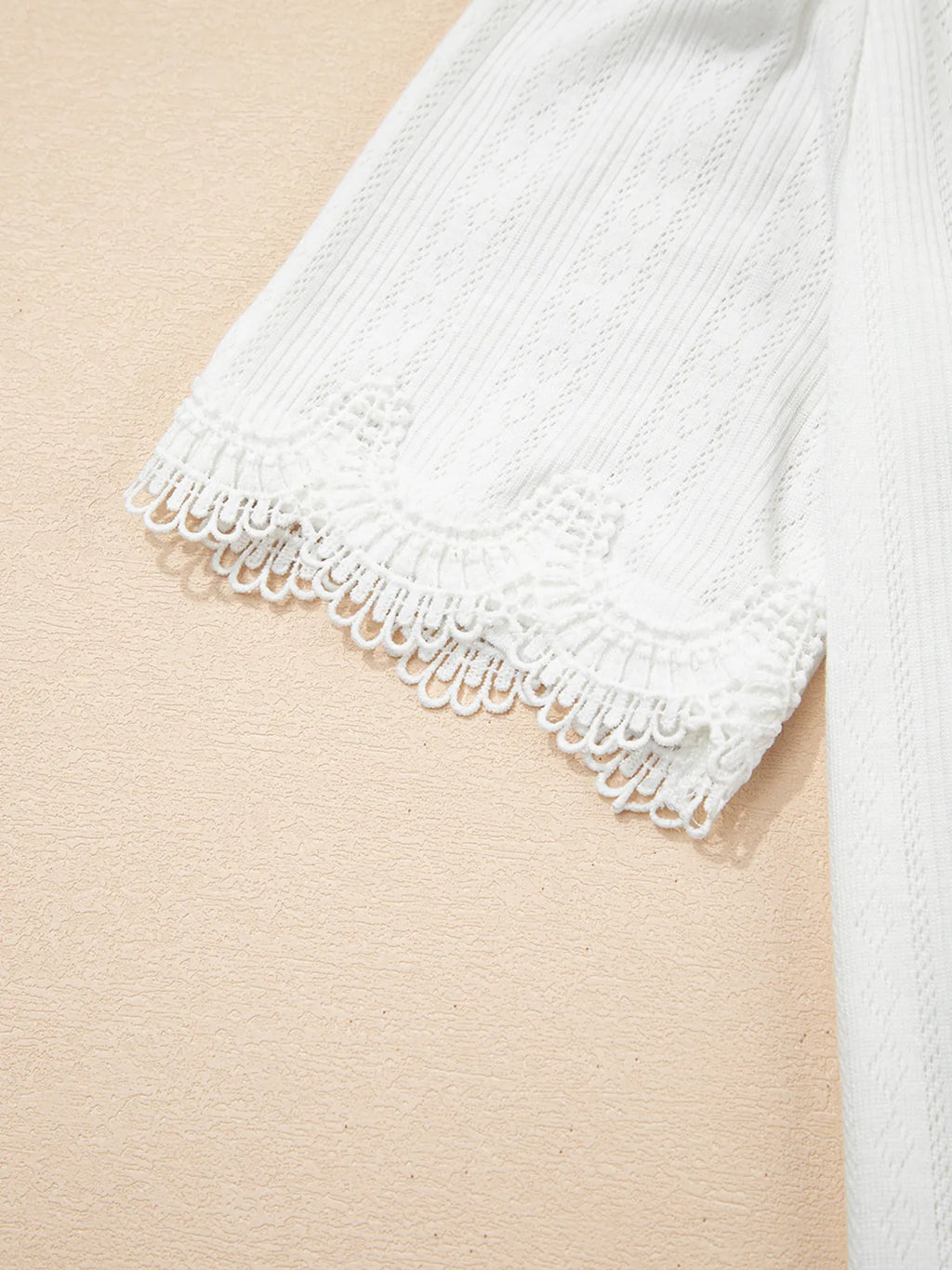 Scalloped Lace Trim Jacquard Textured T Shirt - Blushé Belle