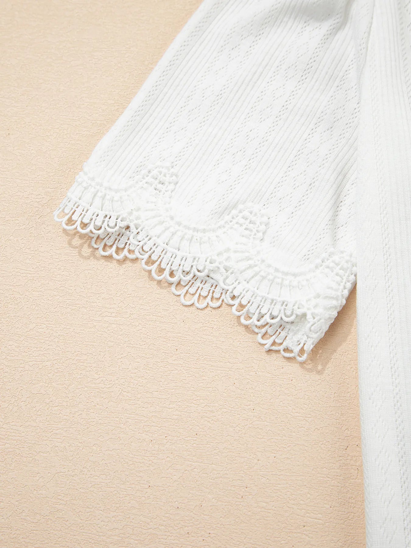Scalloped Lace Trim Jacquard Textured T Shirt - Blushé Belle
