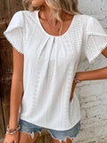 Eyelet Petal Sleeve Top with Pom Pom Trim - Blushé Belle