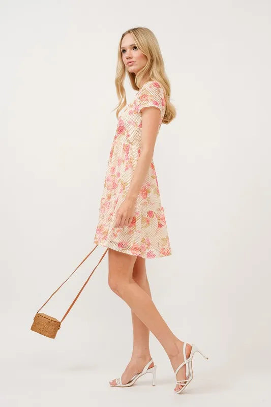 And The Why Square Neck Tiered Floral Fishnet Dress - Blushé Belle