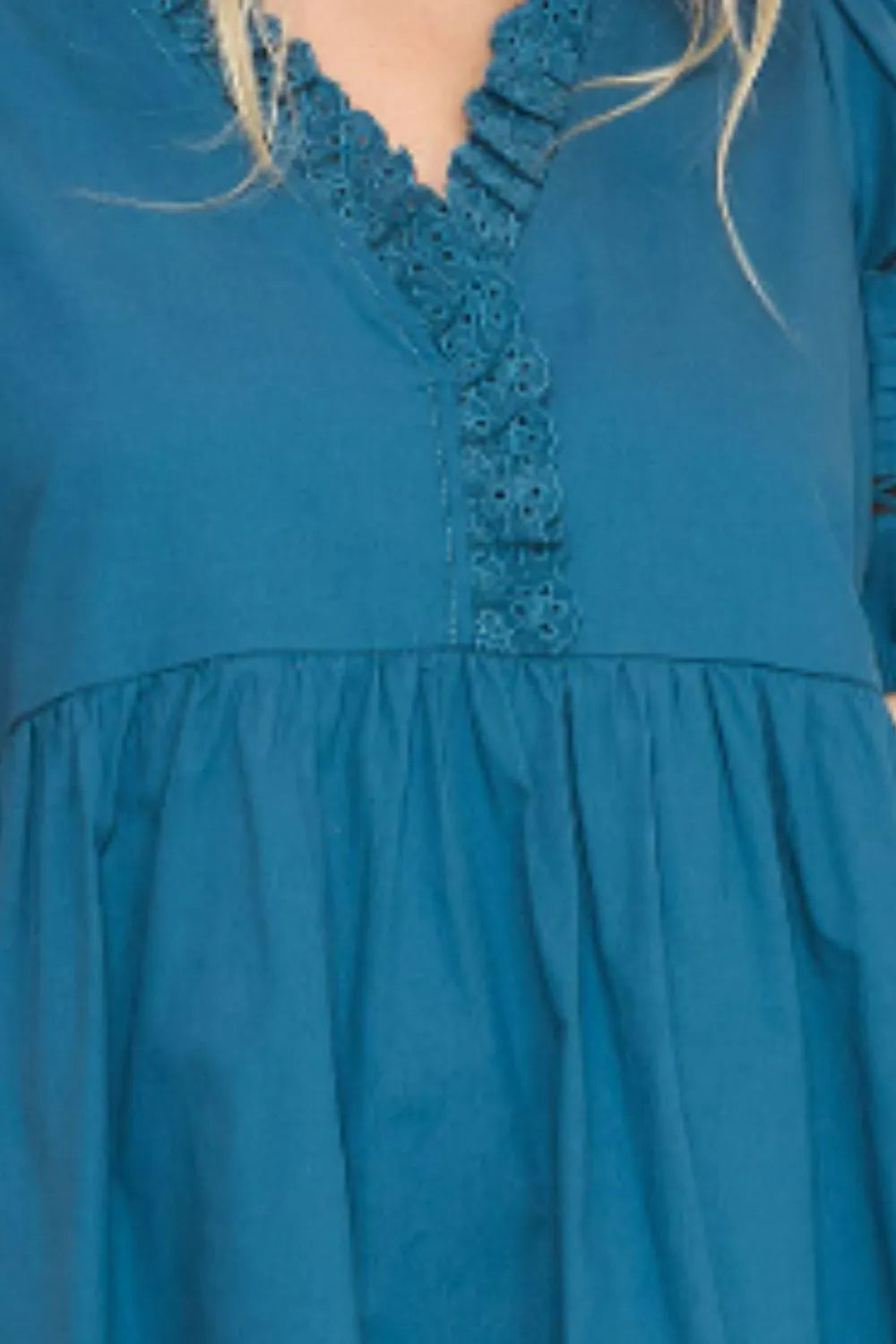 Umgee USA Full Size Lace Detail Puff Sleeve Mini Dress Plus Size - Blushé Belle