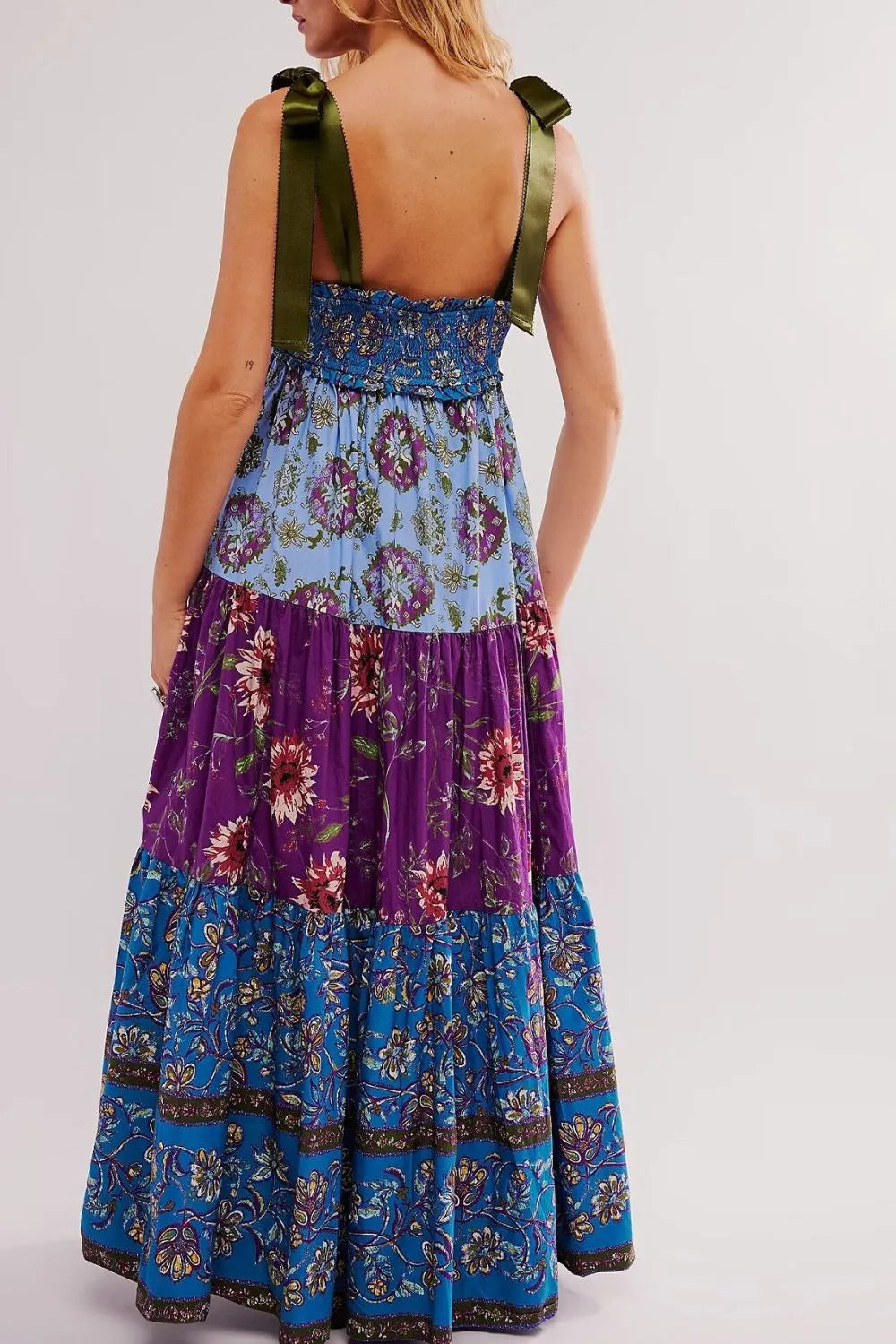 Floral Tiered Maxi Dress with Mixed Print Design - Blushé Belle