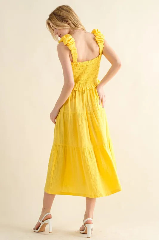 And The Why Ruched Shoulder Strap Detail Midi Dress - Blushé Belle