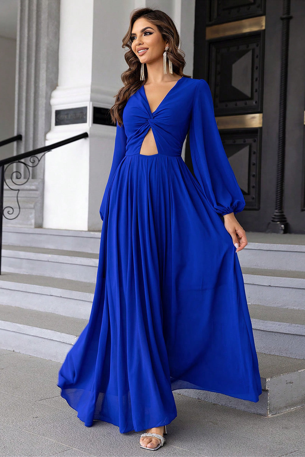 Twist Front Cutout Long Sleeve Dress - Blushé Belle