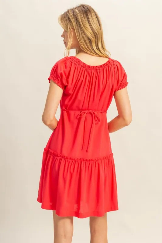 HYFVE Ruched Frill Tiered Short Sleeve Mini Dress - Blushé Belle