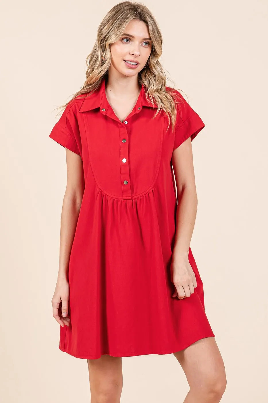 Mittoshop Twill Short Sleeve Collared Mini Dress - Blushé Belle