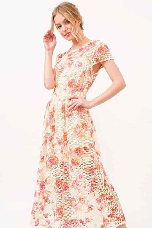 And The Why Fish-Net Floral Printed Midi Dress - Blushé Belle