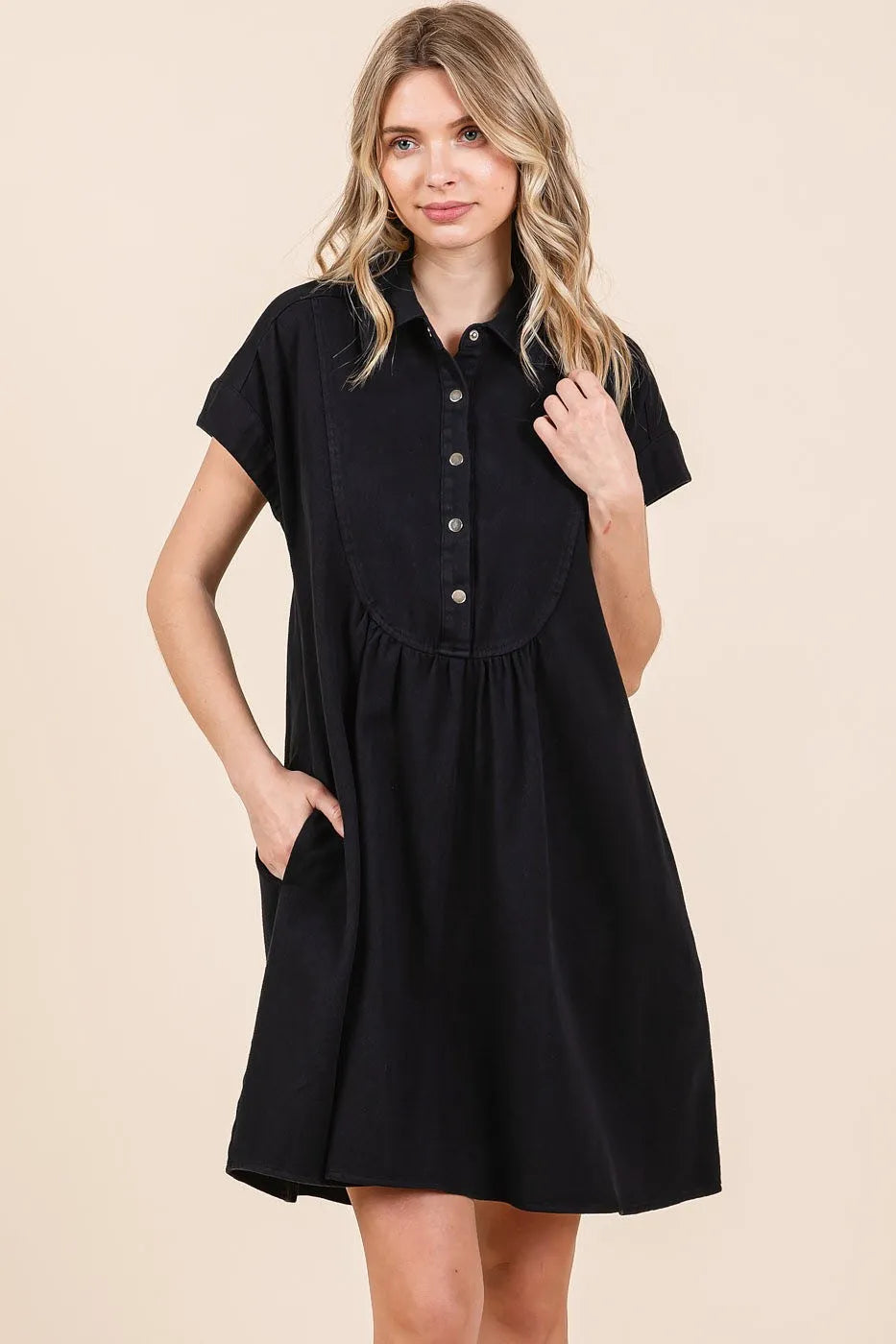 Mittoshop Twill Short Sleeve Collared Mini Dress - Blushé Belle
