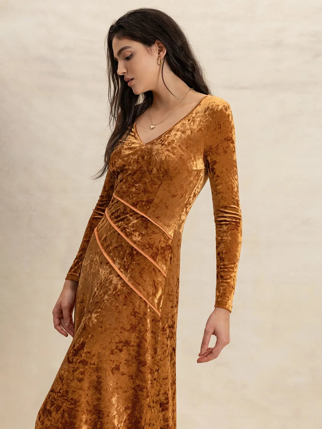 V-Neck Long Sleeve Midi Dress - Blushé Belle