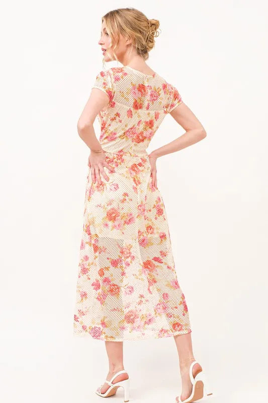 And The Why Fish-Net Floral Printed Midi Dress - Blushé Belle