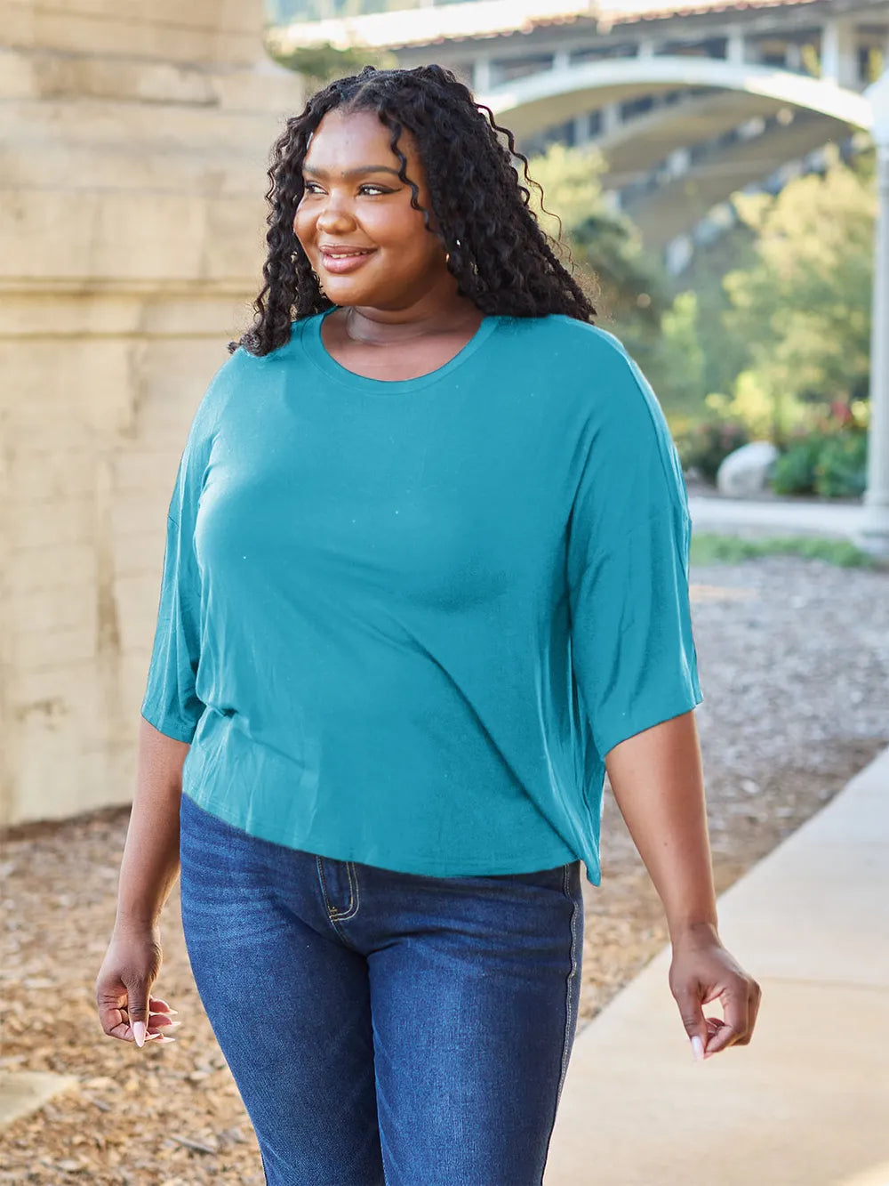 Basic Bae Full Size Round Neck Drop Shoulder T-Shirt - Blushé Belle