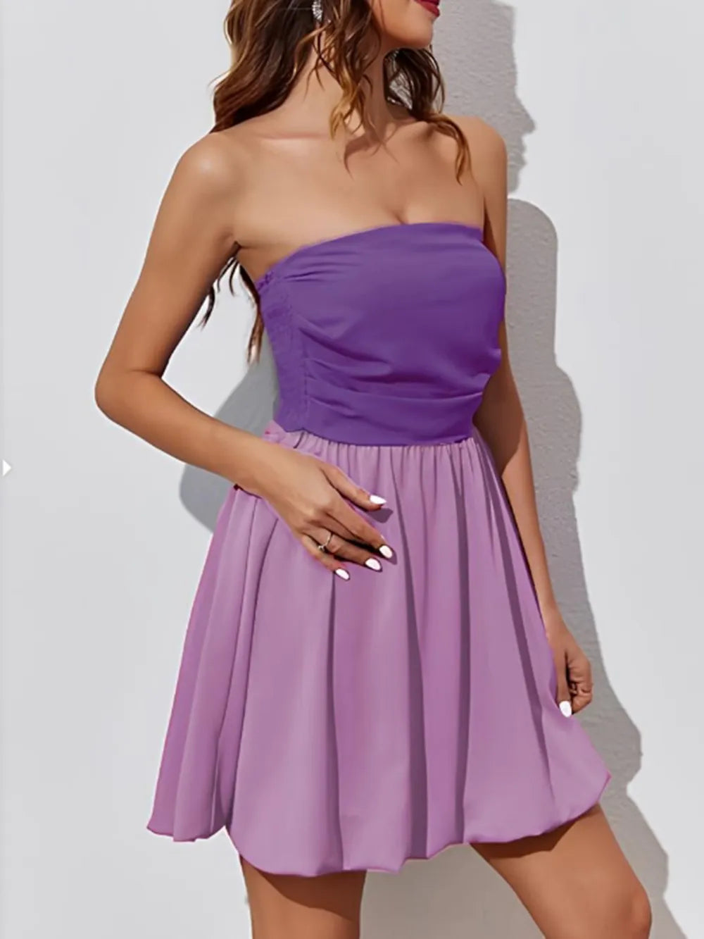 Ruched Two-Tone Tube Mini Dress - Blushé Belle