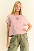 Davi & Dani Breezy Knit Fabric Short Sleeve T-shirt Top - Blushé Belle