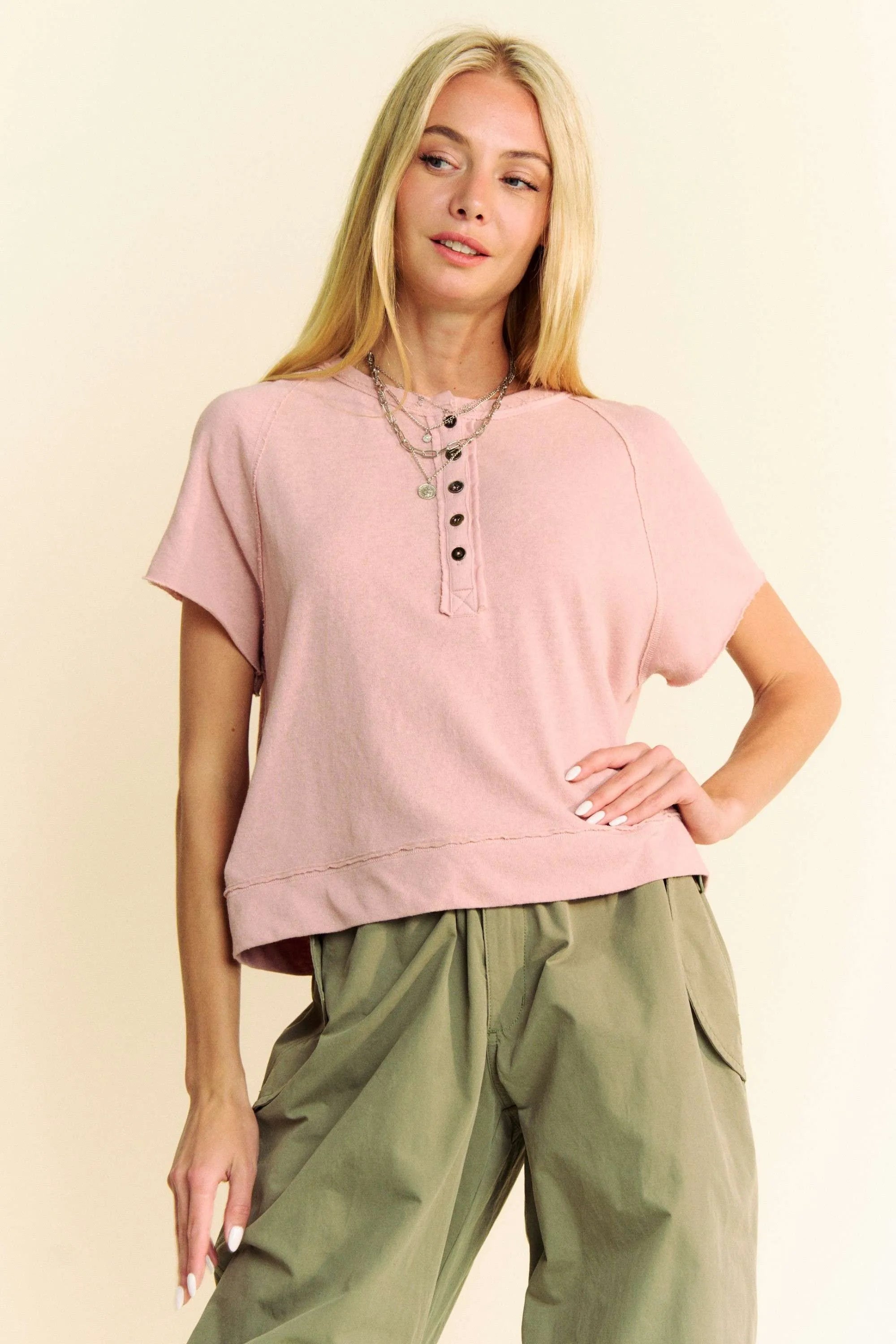 Davi & Dani Breezy Knit Fabric Short Sleeve T-shirt Top - Blushé Belle