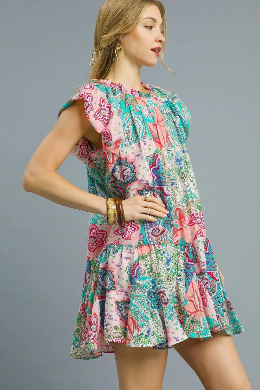 Umgee Printed Ruffle Cap Sleeve Mini Dress - Blushé Belle
