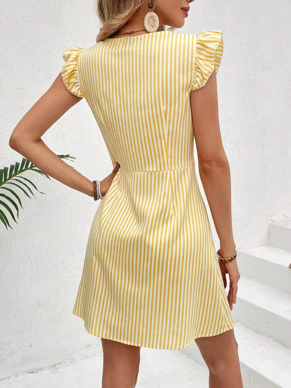 Striped Button Front Cap Sleeve Dress - Blushé Belle