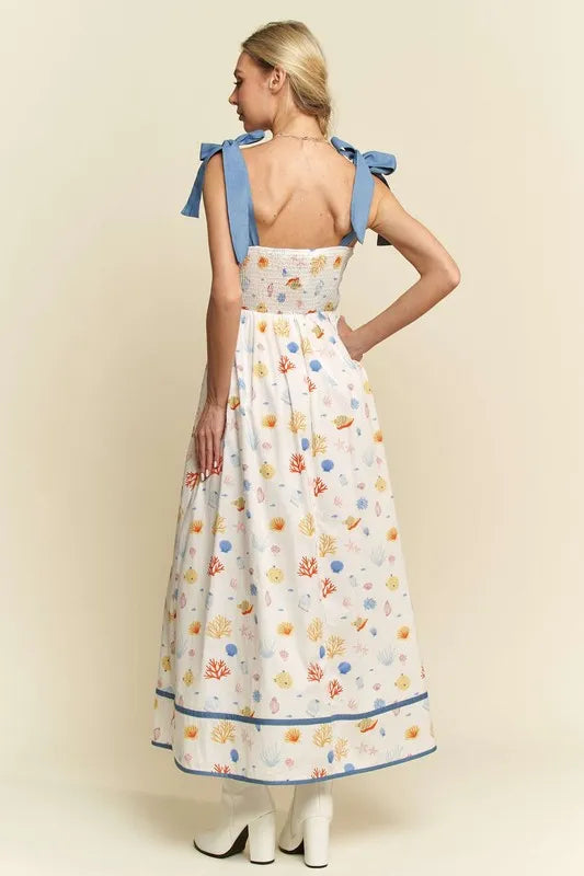 Davi & Dani Denim Binding Detail Smocking Summer Maxi Dress - Blushé Belle