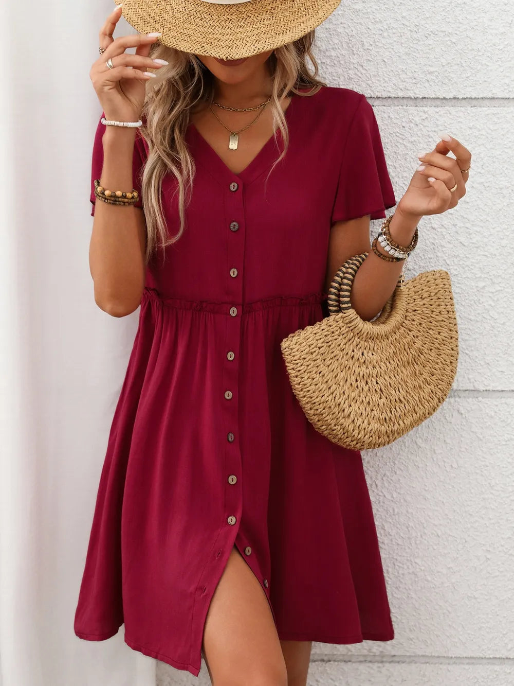 Button Front Flutter Sleeve Dress - Blushé Belle