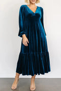 V-Neck Long Sleeve Midi Velvet Dress - Blushé Belle