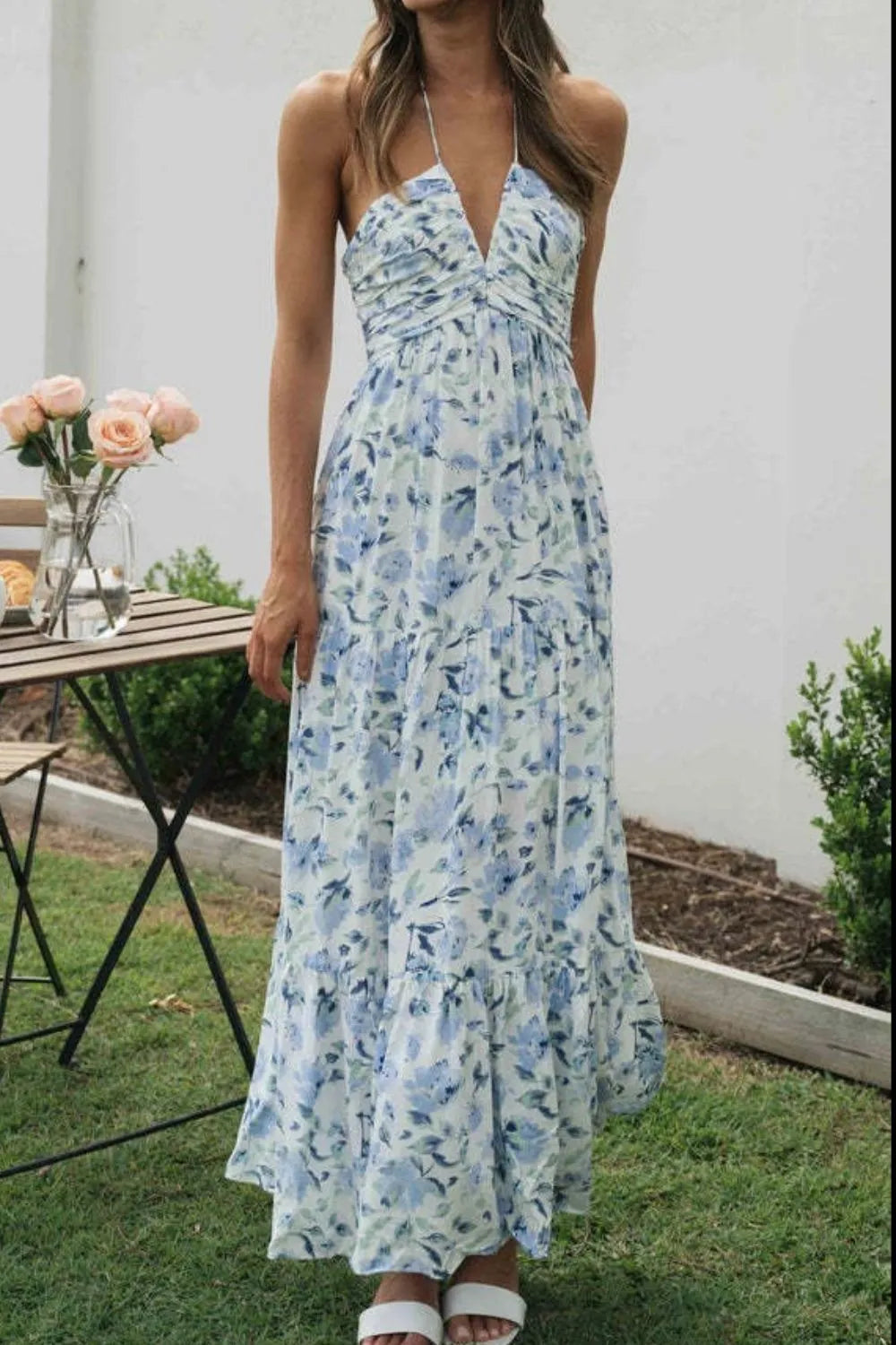 Floral Halter Neck Tiered Maxi Dress - Blushé Belle