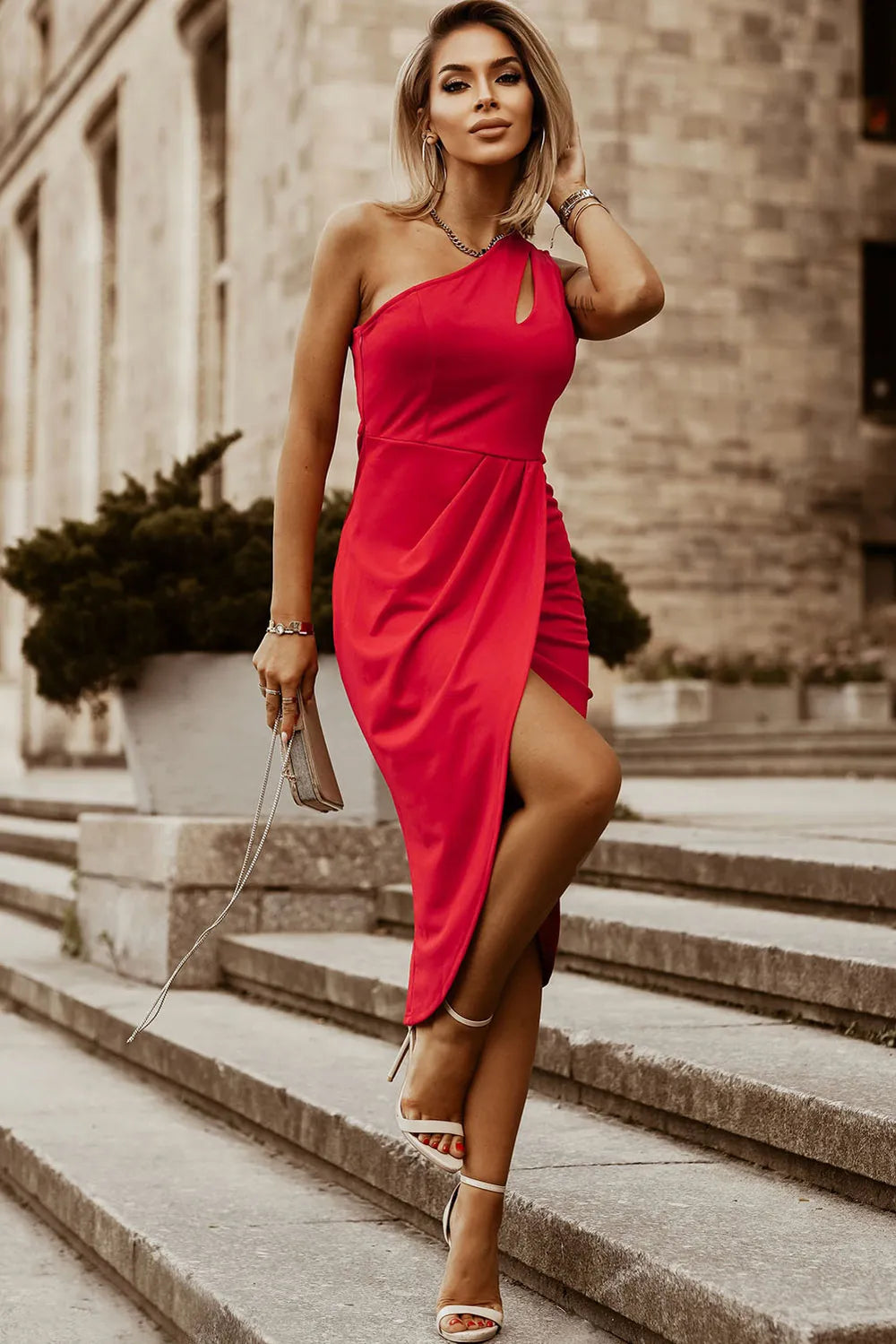 Ruched Cutout Single Shoulder Dress - Blushé Belle