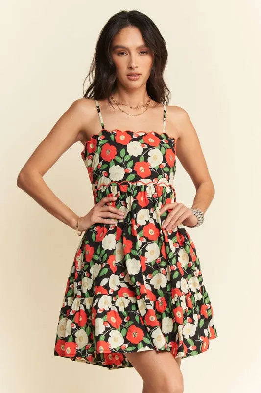 Davi & Dani Floral Scalloped Cutout Back Mini Dress - Blushé Belle