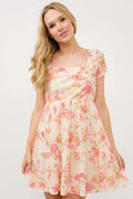 And The Why Square Neck Tiered Floral Fishnet Dress - Blushé Belle