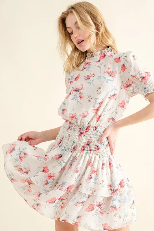 And The Why Floral Print Smocked Waist Mini Dress - Blushé Belle
