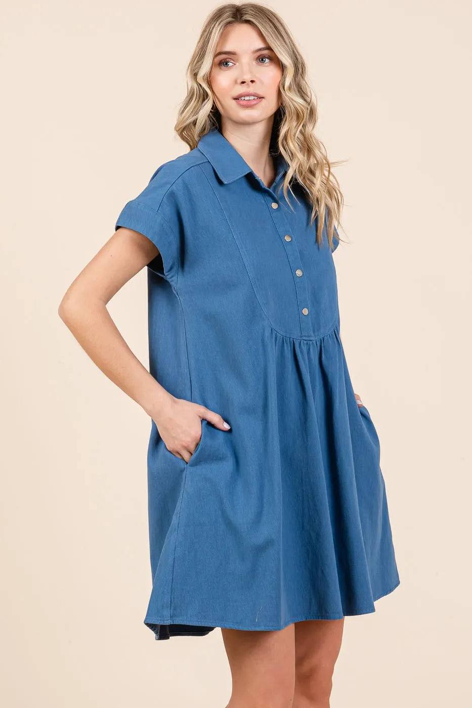 Mittoshop Twill Short Sleeve Collared Mini Dress - Blushé Belle