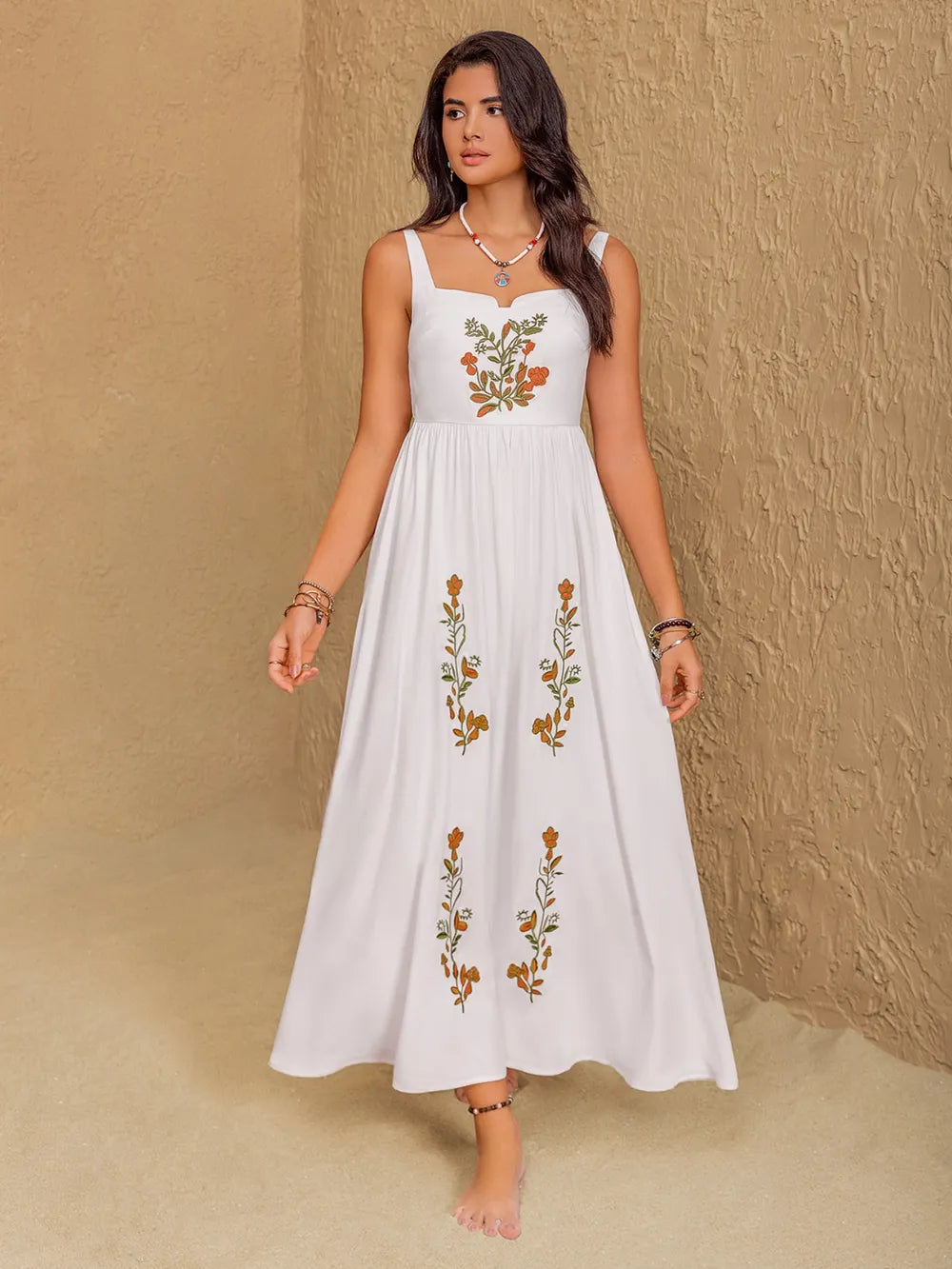 Floral Embroidered Sleeveless Maxi Dress - Blushé Belle