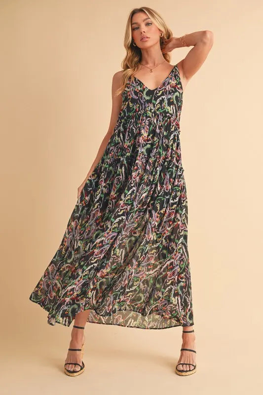 Aemi + Co Printed V-Neck Frill Tiered Cami Dress - Blushé Belle