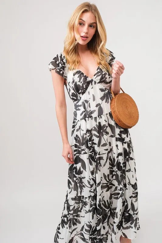 And The Why Ruffled Sleeve Tiered Floral Print Maxi Dress - Blushé Belle