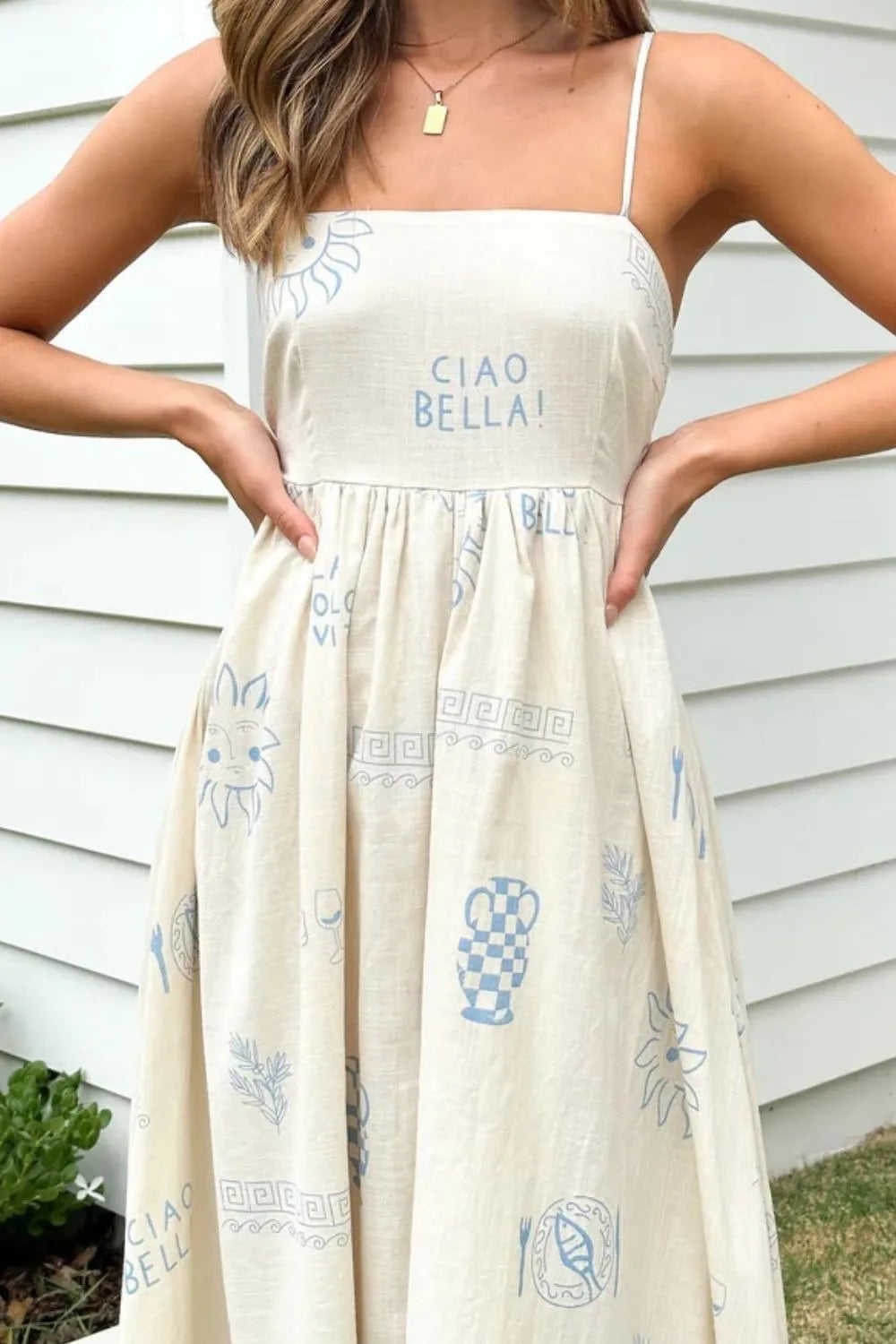 Cutout Back Printed Square Neck Maxi Cami Dress - Blushé Belle